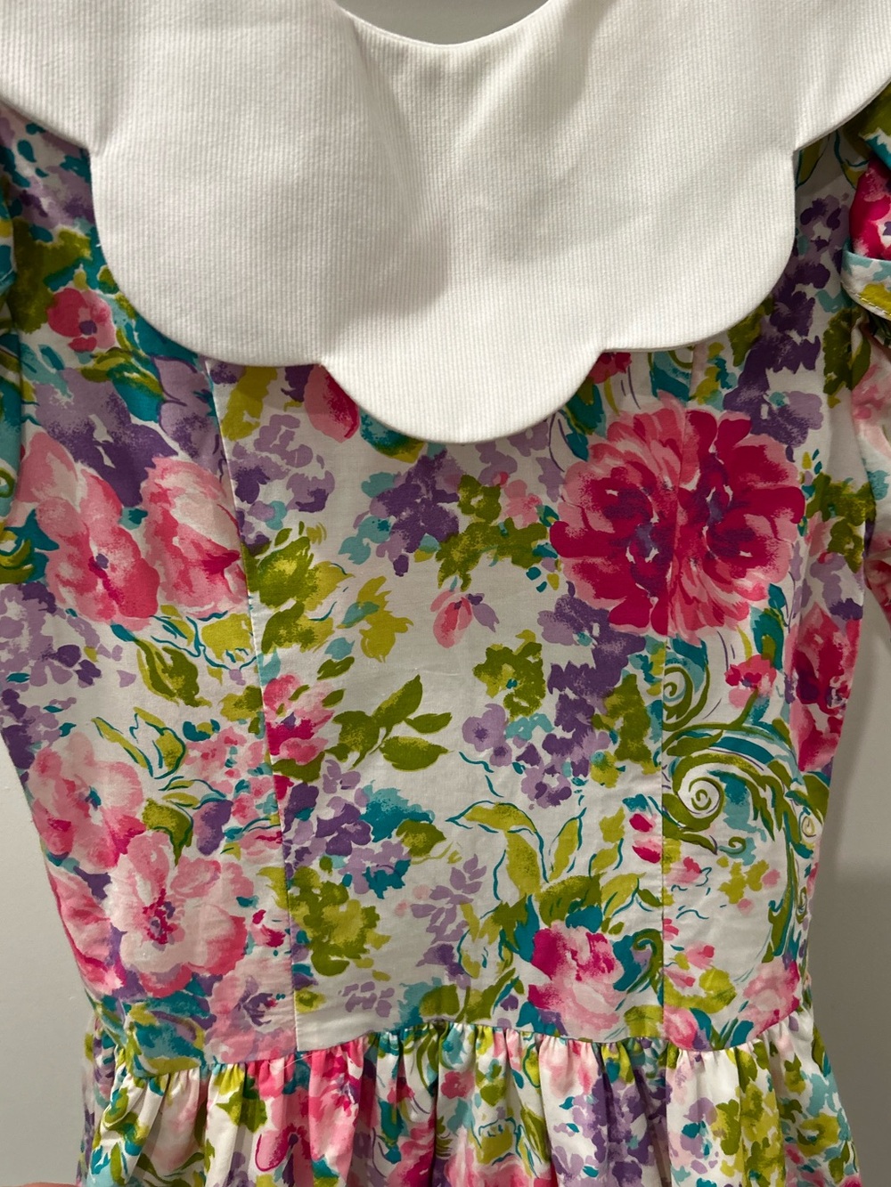 Vintage Manhattan 80s Floral Dress 🇨🇦 Girls Size 12 Scalloped Neck - Picture 14 of 15